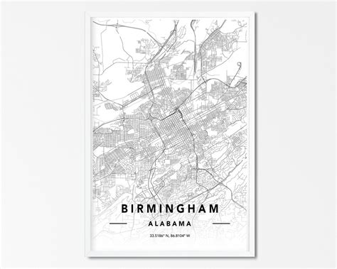 Birmingham Alabama Digital Download Map Print Custom City Etsy