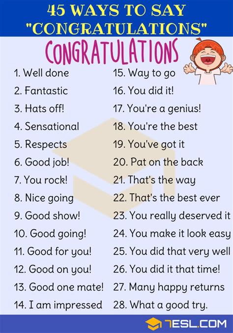 45 Ways To Say Congratulations In English Congratulations Synonyms 7ESL