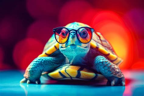 Cute Turtle Wearing Glasses Animal On Summer Vacation Animal