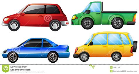 Kleur nu de mooie cars kleurplaten. Vier Auto's Met Verschillende Kleuren Vector Illustratie ...