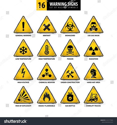 Set Of Warning Signs Collection Of Hazard Symbols 16 High Detailed