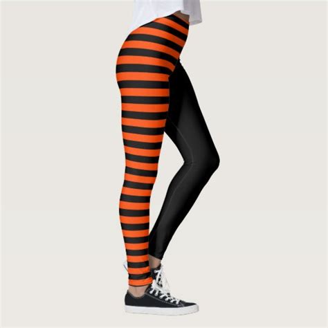 Asymmetrical Black And Orange Striped Leggings