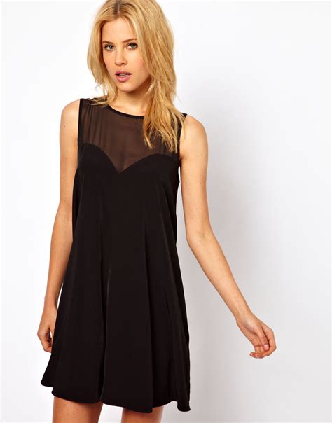 Asos Collection Swing Playsuit With Sheer Panels In Black Lyst