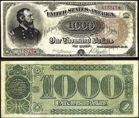 1890 One Thousand Dollar Treasury Noteworld Banknotes And Coins Pictures