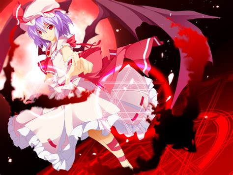 Blue Hair Moon Red Eyes Remilia Scarlet Touhou Vampire Wings Zb