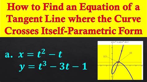 How To Find An Equation Of A Tangent Line Where The Curve Crosses Itself Parametric Form Youtube