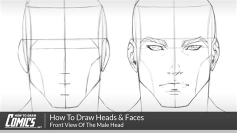 How To Draw Heads And Faces Front View Of The Male Head Youtube