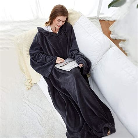 Winthome Long Fleece Blanket With Sleeves Wearable Blanket Adult Cozy
