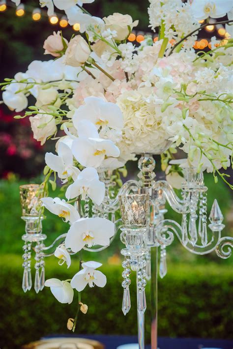 Elegant Cascading Orchid And Crystal Centerpieces Luxury Wedding