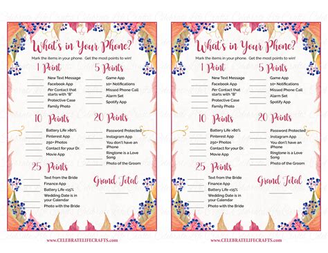 Whats In Your Phone Fall Bridal Shower Game Falling In Love Wedding