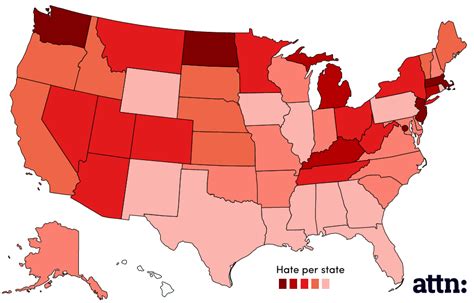 a map of states with the most and least hate crimes