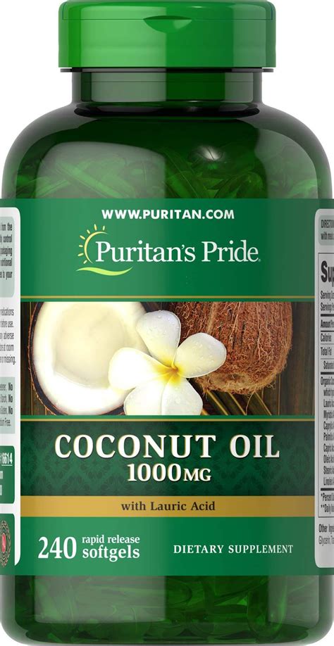 coconut oil 1000 mg 240 rapid release softgels by puritan s pride