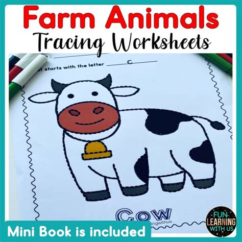 Farm Animals Picture Tracing And Coloring Fine Motor Worksheets Made By
