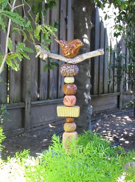 Ceramic Garden Totem With 9 Handcrafted Beads Large Bird Etsy