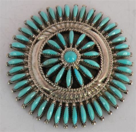Zuni Sterling Needlepoint Turquoise Brooch Pin Pendant Norbert