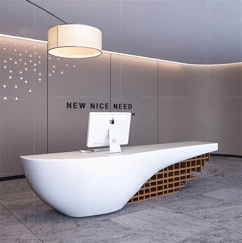 Unique New Custom Reception Desk Modern Indoor Boat Shaped Front