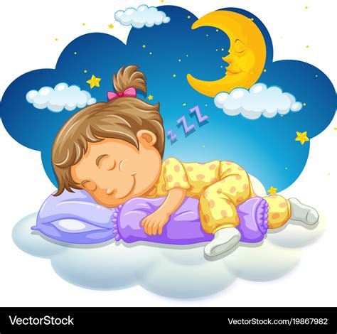 Baby Girl Sleeping At Night Royalty Free Vector Image