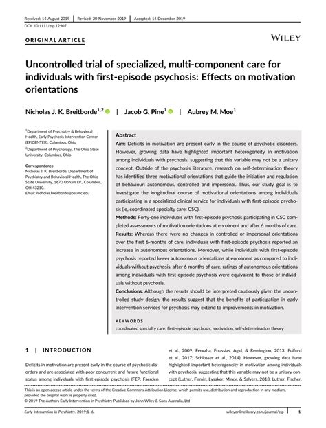 Pdf Uncontrolled Trial Of Specialized Multi‐component Care For