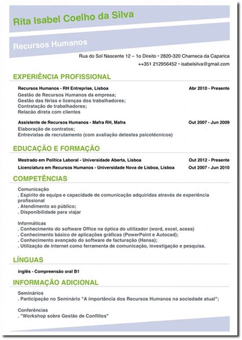 Portuguese Curriculum Vitae Format Cv Templates And Guidelines