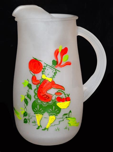 Hazel Atlas Gay Fad Studios Frosted Provincial Juice Pitcher And