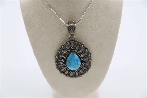 Navajo Sterling Silver Dry Creek Turquoise Pendant Necklace Sunrise