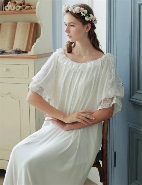 White Sleepwear Dress Princess Lace Nightgow Summer Long Nightgown