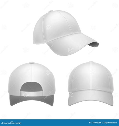 Baseball Cap Realistic Black And White Hat Mockup Front Side And Back
