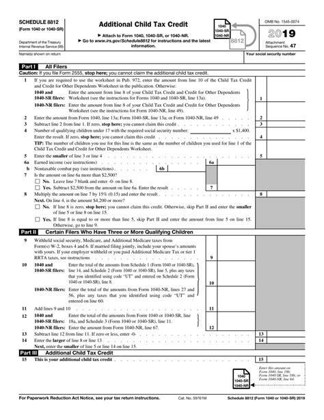 Irs Form 1040 1040 Sr Schedule 8812 2019 Fill Out Sign Online