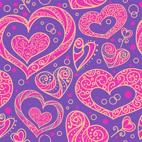 Seamless Pattern With Doodle Decorative Hearts Stock Vector