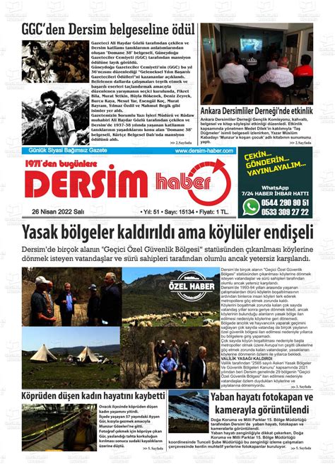 26 Nisan 2022 tarihli DERSİM HABER Gazete Manşetleri