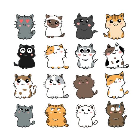 Funny Cats Clipart Cute Cat Clipart Kawaii Kitten Doodle Kitty Lupon