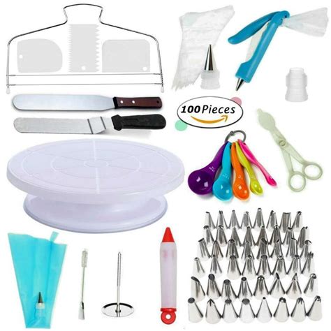 100 Pcs Cake Decorating Kit Cake Turntable Set Pastry Tube Fondant Tool