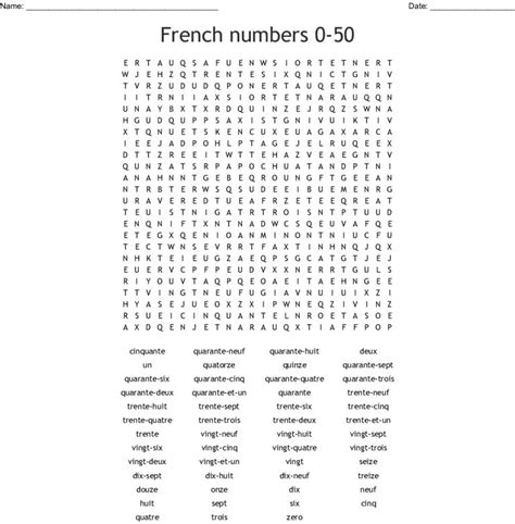 French Numbers 1 20 Word Search Wordmint Word Search Printable
