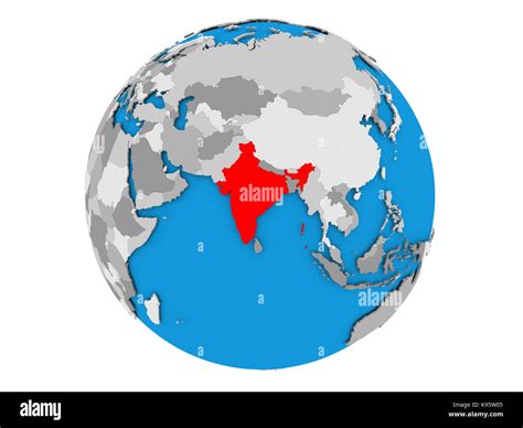 India Highlighted In Red On Political Globe 3d Illustration Isolated