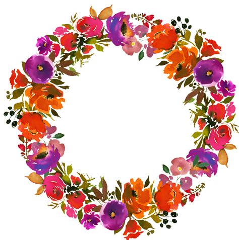 Download Hand Painted Three Color Flower Wreath Png Transparent