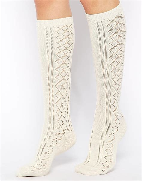 Asos Knee High Pelerine Socks In Cream Natural Lyst