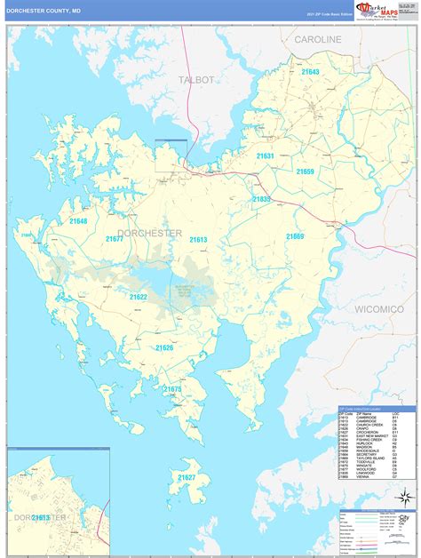 Dorchester County Md Zip Code Wall Map Basic Style By Marketmaps