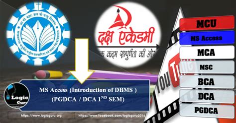 Ms Access Introduction Of Dbms Dca Pgdca 1st Sem Mcu Bhopal