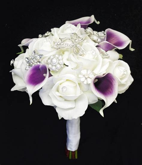 purple heart callas brooch wedding bouquet natural touch roses and and callas brooch jewel