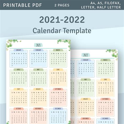 Printable Calendar 2021 2022 Year At A Glance Calendar Yearly