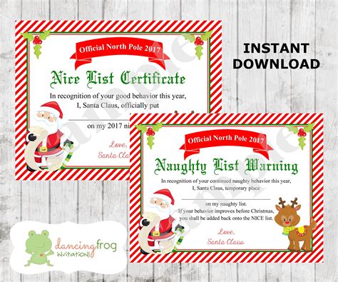 Christmas certificate template certificatetemplategift com. Santa Nice List Certificate Christmas Printable Naughty
