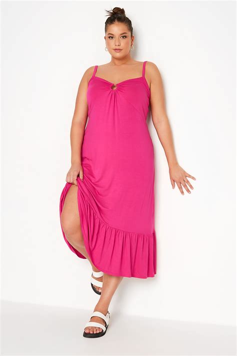 Limited Collection Curve Hot Pink Midaxi Kleid Mit Ringdetail Yours Clothing