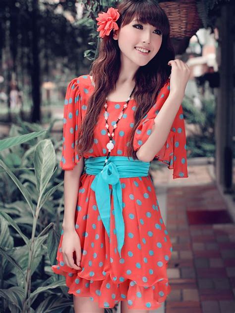 Korean Style Ruffles Polka Dots Flare Sleeve Casual Dress