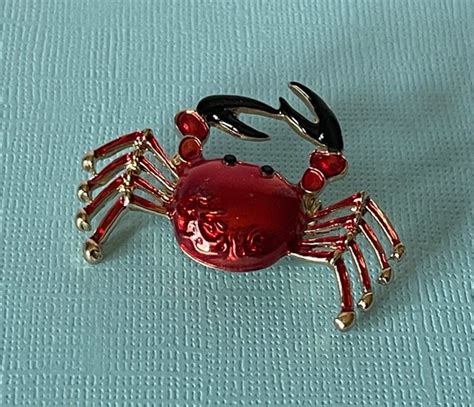 Red Crab Brooch Crab Pin Red And Gold Crab Pin Kin Gem