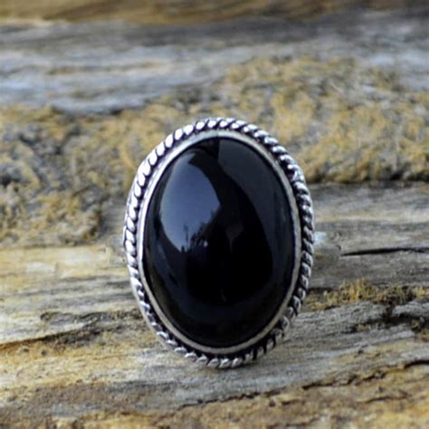 Natural Oval Cab Black Onyx Gemstone Ring 925 Sterling Silver Etsy