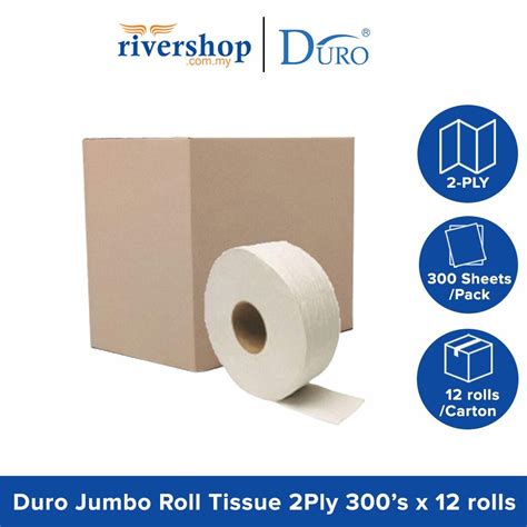 Carton Duro Jumbo Roll Tissue 2ply 300m X 12rolls Toilet Bathroom