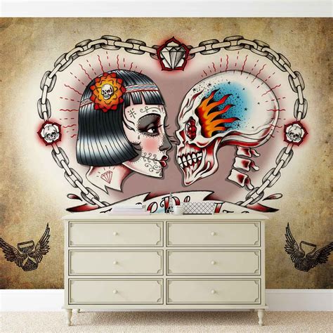 Skull Heart Tattoo Wall Paper Mural Buy At Ukposters