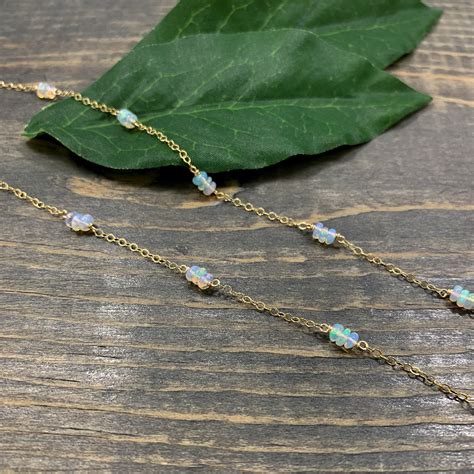 Ethiopian Opal Station Necklace Gold Or Silver October Etsy