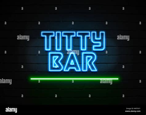 titty bar neon sign glowing neon sign on brickwall wall 3d rendered royalty free stock