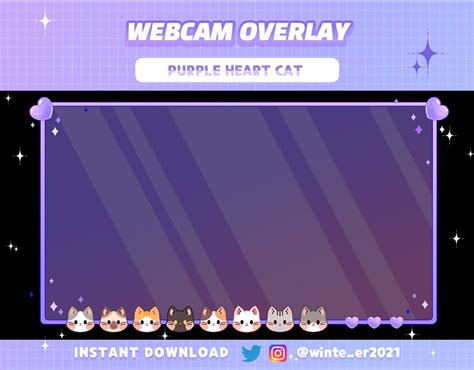 Twitch Purple Cat Webcam Overlay Purple Overlay Purple Heart Frame